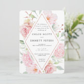 Roze Rose Floral Modern Waterolor Wedding Kaart (Staand voorkant)