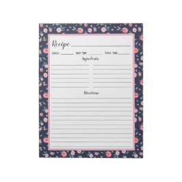 Roze Rose Floral Navy Blue Pattern Recipe Notitieblok