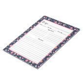 Roze Rose Floral Navy Blue Pattern Recipe Notitieblok (Schuin)