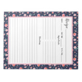 Roze Rose Floral Navy Blue Pattern Recipe Notitieblok (Voorkant)