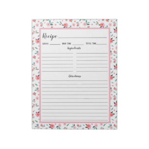 Roze Rose Floral Pattern Recipe Notitieblok