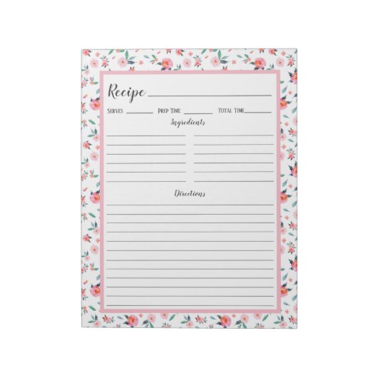 Roze Rose Floral Pattern Recipe Notitieblok (Linkerzijde)