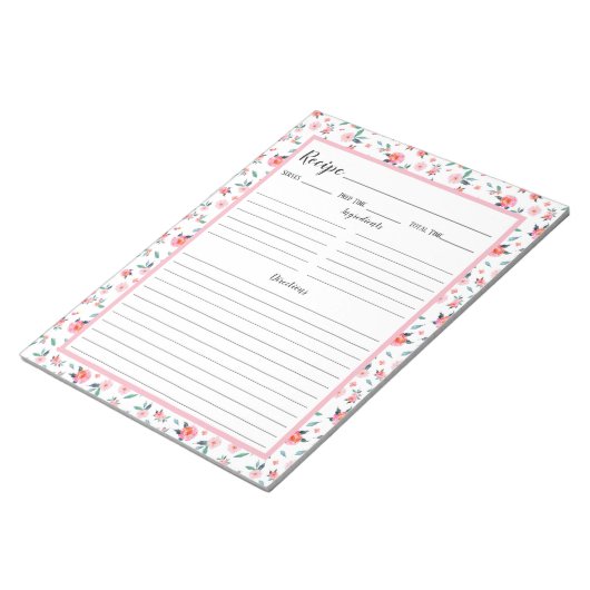 Roze Rose Floral Pattern Recipe Notitieblok (Schuin)
