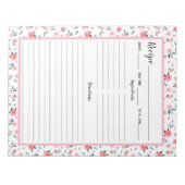 Roze Rose Floral Pattern Recipe Notitieblok (Voorkant)