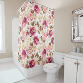 Roze Rose Floral Pattern Shower Curtain Douchegordijn (In situ)