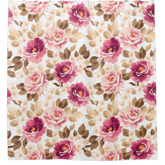 Roze Rose Floral Pattern Shower Curtain Douchegordijn (Voorkant)