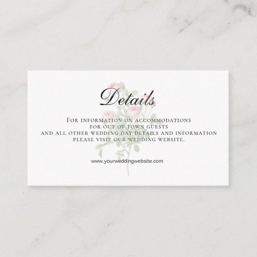 Roze Rose Floral QR Code Weddenschap Details Informatiekaartje (Voorkant)