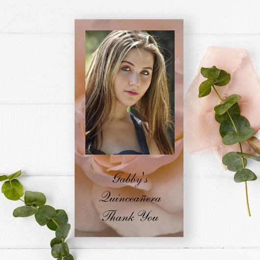 Roze Rose Floral Quinceañera Hartelijk dank Bedankkaart