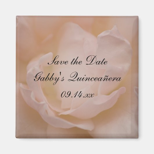 Roze Rose Floral Quinceañera Save the Date Magneet (Voorkant)