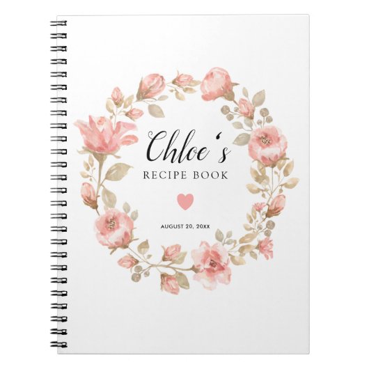 Roze Rose Floral Recipe Book Notitieboek (Voorkant)