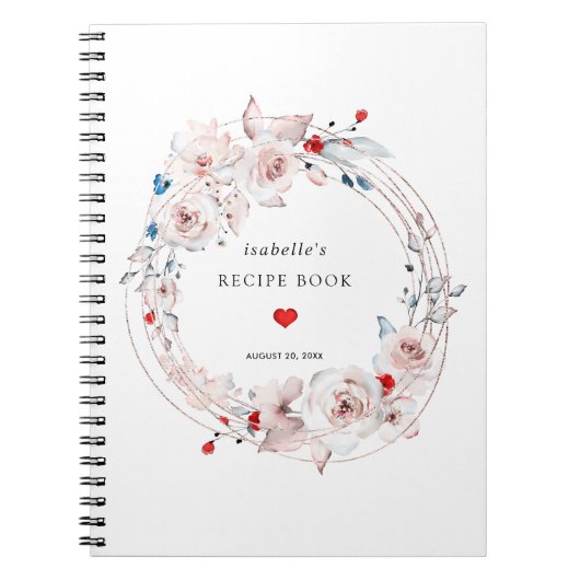 Roze Rose Floral Recipe Book Notitieboek (Voorkant)