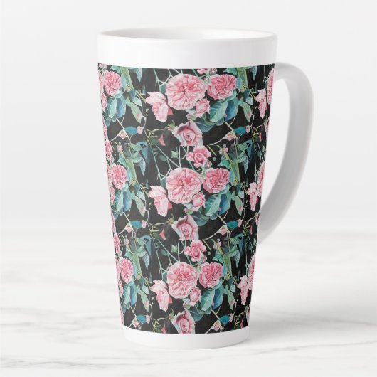 Roze Rose Floral Rozen  Cabbage Flower Latte Mok (Rechterhoek)