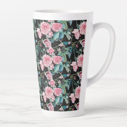 Roze Rose Floral Rozen  Cabbage Flower Latte Mok (Rechts)