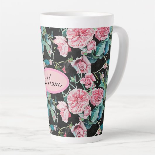 Roze Rose Floral Rozen  Cabbage Moeder Latte Mok (Rechterhoek)