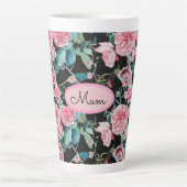 Roze Rose Floral Rozen  Cabbage Moeder Latte Mok (Voorkant)