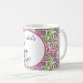 Roze Rose Floral Scroll Koffie Mok (Voorkant rechts)