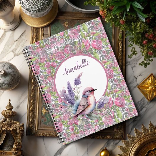 Roze Rose Floral Scroll Spiraal Notitieboek
