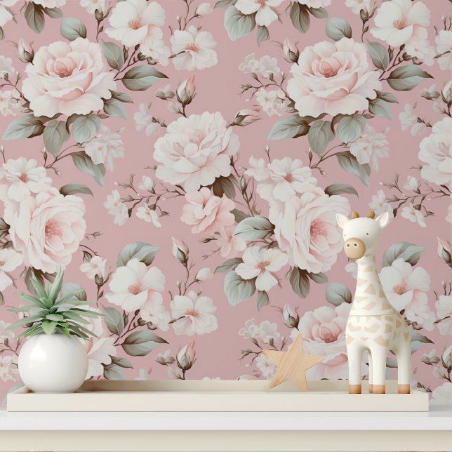 Roze Rose Floral Shabby Chique Patroon Behang (Creator heeft geüpload)