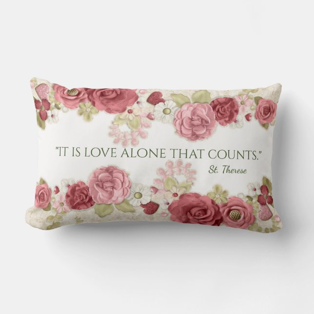 Roze Rose Floral  St. Therese Religieus Kussen (Voorkant)