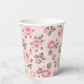 Roze Rose Floral Vrijgezellenfeest Papieren Bekers (Achterkant)