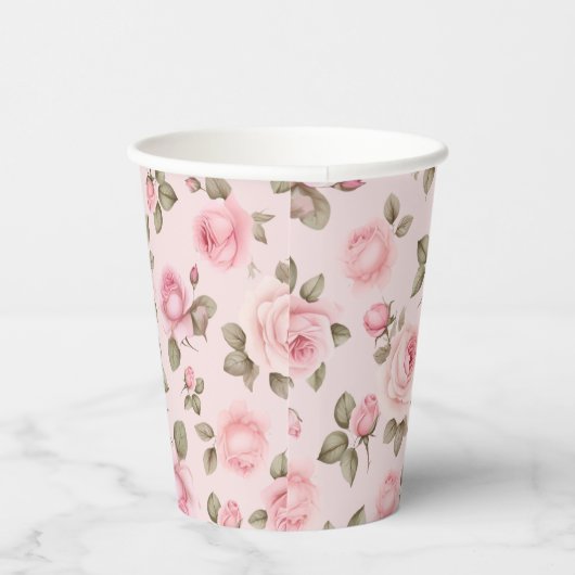 Roze Rose Floral Vrijgezellenfeest Papieren Bekers (Rechts)