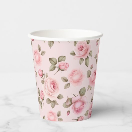 Roze Rose Floral Vrijgezellenfeest Papieren Bekers (Voorkant)