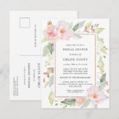 Roze Rose Floral Vrijgezellenfeest Uitnodiging Briefkaart (Voorkant / Achterkant)