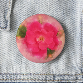 Roze Rose Floral Waterverf Ronde Button 5,7 Cm