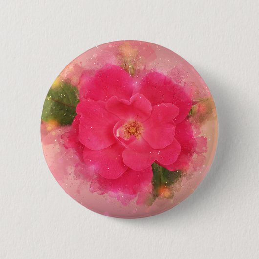 Roze Rose Floral Waterverf Ronde Button 5,7 Cm (Voorkant)