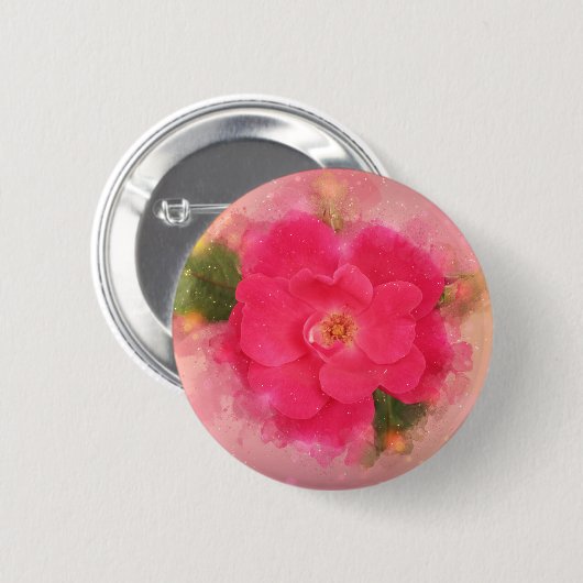 Roze Rose Floral Waterverf Ronde Button 5,7 Cm (Voorkant /achterkant)