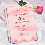 Roze Rose Floral Waterverf Stripes 60th Birthday Kaart<br><div class="desc">Roze Rose Floral Waterverf Stripes 60th Birthday Invitation. Viel de 60ste verjaardag van een speciale vrouw met een levendige uitnodiging! Dit ontwerp is voorzien van roze rozen en waterverf strepen die een verbluffend uiterlijk creëren. Nodig je speciale gast uit om mee te doen voor een onvergetelijke avond van feest en...</div>