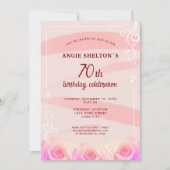 Roze Rose Floral Waterverf Stripes 70e verjaardag Kaart (Voorkant)