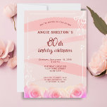 Roze Rose Floral Waterverf Stripes 80th Birthday Kaart<br><div class="desc">Roze Rose Floral Waterverf Stripes 80th Birthday Invitation. Viel de 80ste verjaardag van een speciale vrouw met een levendige uitnodiging! Dit ontwerp is voorzien van roze rozen en waterverf strepen die een verbluffend uiterlijk creëren. Nodig je speciale gast uit om mee te doen voor een onvergetelijke avond van feest en...</div>