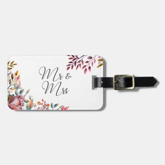 Roze Rose Floral Wedding Mr & Mrs Travel Bag Label Bagagelabel (Voorkant horizontaal)