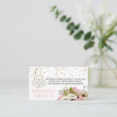 Roze Rose Floral Wedding - Weddenschap Website Informatiekaartje (Staand voorkant)