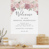 Roze Rose Floral Welkom bij ons trouwbord Poster (Keuken)