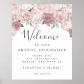 Roze Rose Floral Welkom bij ons trouwbord Poster (Voorkant)