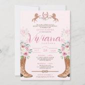 Roze Rose Floral Westerne Boots Charro Quinceanera Kaart (Voorkant)