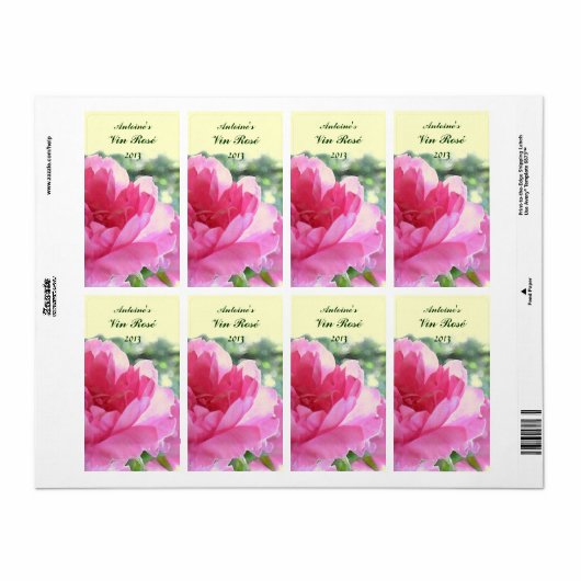 Roze Rose Floral Wine Label (Full Sheet)