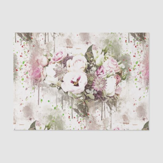 Roze Rose Florals ontkoppeling Tissuepapier (Voorkant)