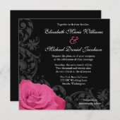 Roze Rose Flourish Wedding Kaart (Voorkant / Achterkant)