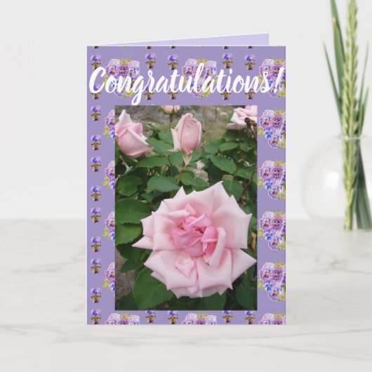 Roze Rose Flower Floral Congatulation art Kaart (Voorkant)