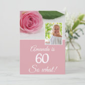 Roze Rose Flower Funny Foto Floral 60th Birthday (Staand voorkant)
