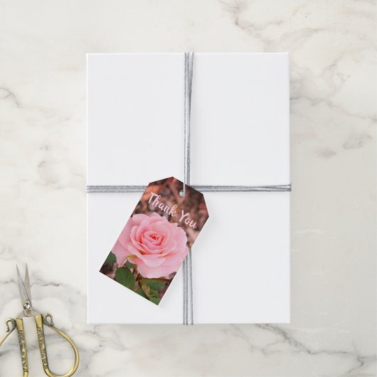 Roze Rose Flowered Cadeaulabel (Met Touw)