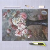 Roze Rose Flowers French Script Vase Decoupage Tissuepapier (Craft)