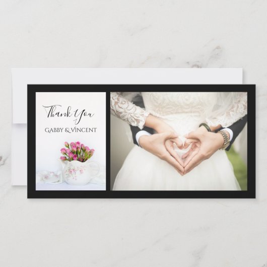 Roze Rose Flowers in Teapot Weddenschap Bedankt (Voorkant)