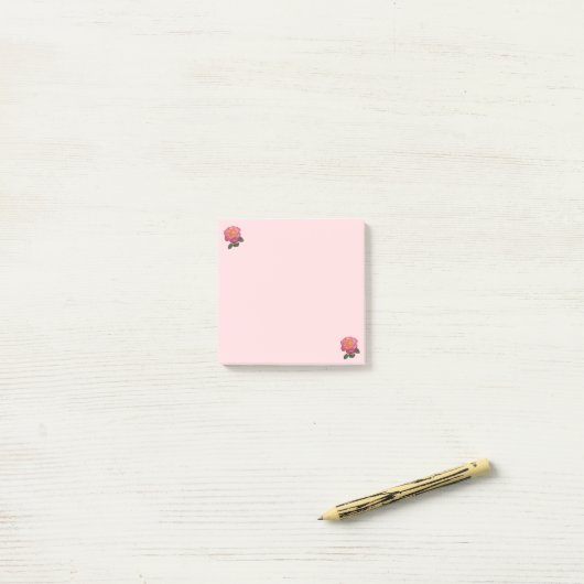 Roze Rose Flowers op Roze Post-it® Notes (Op bureau)