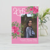 Roze Rose  Foto Afstuderen Aankondiging (Staand voorkant)