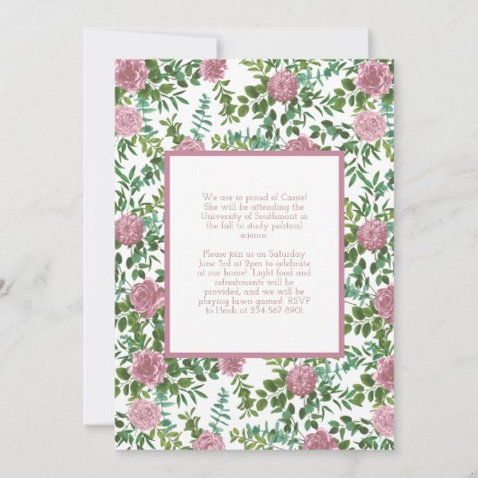 Roze Rose Foto Afstuderen Aankondiging (Achterkant)