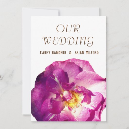 Roze Rose Foto Elegante bruiloft uitnodiging (Voorkant)